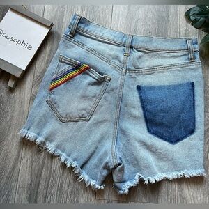 Celebrity pink the rebel rainbow striped distressed mom Jean shorts. Size 7/28